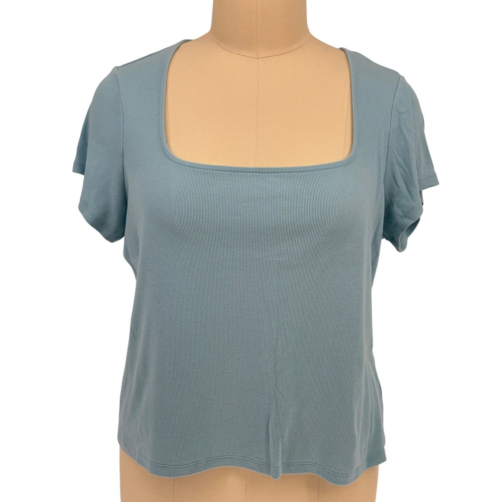 Old Navy SS Square Neck Top Cool Rain Blue Ribbed Knit Plus 3X